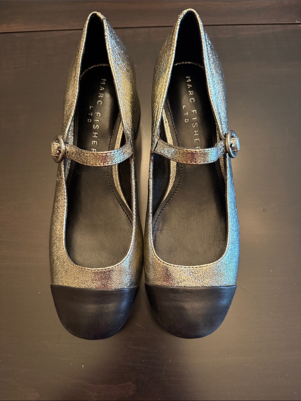 Marc Fisher Women’s Metallic Gold Mary Janes with Black Toe